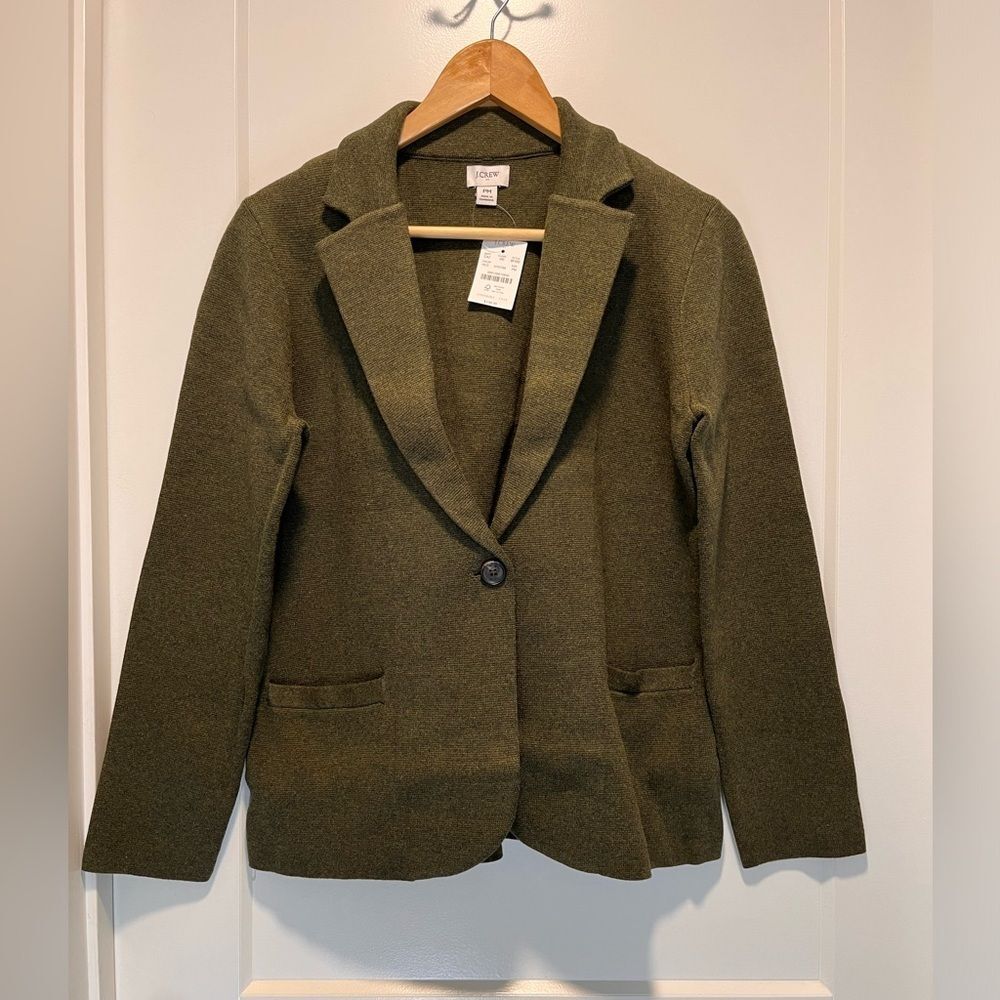 J Crew Women's Schoolboy Sweater Blazer One Button Front Coat 100%Cotton Medium - Picture 4 of 7